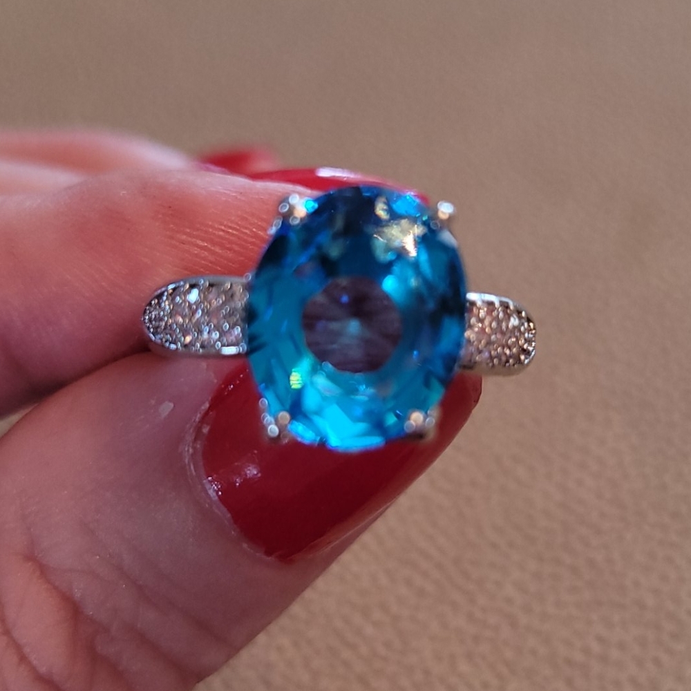 New Oval Swiss Blue Topaz Women Cocktail R…